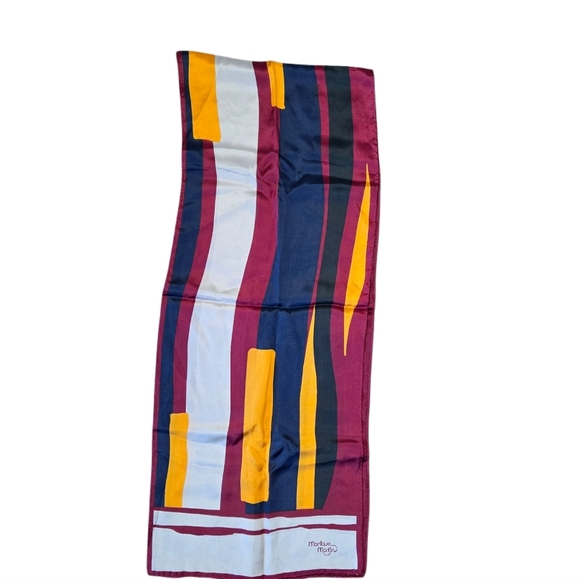 Monique Martin Vintage Red Blue Yellow Scarf 54" X 11" - Picture 3 of 5